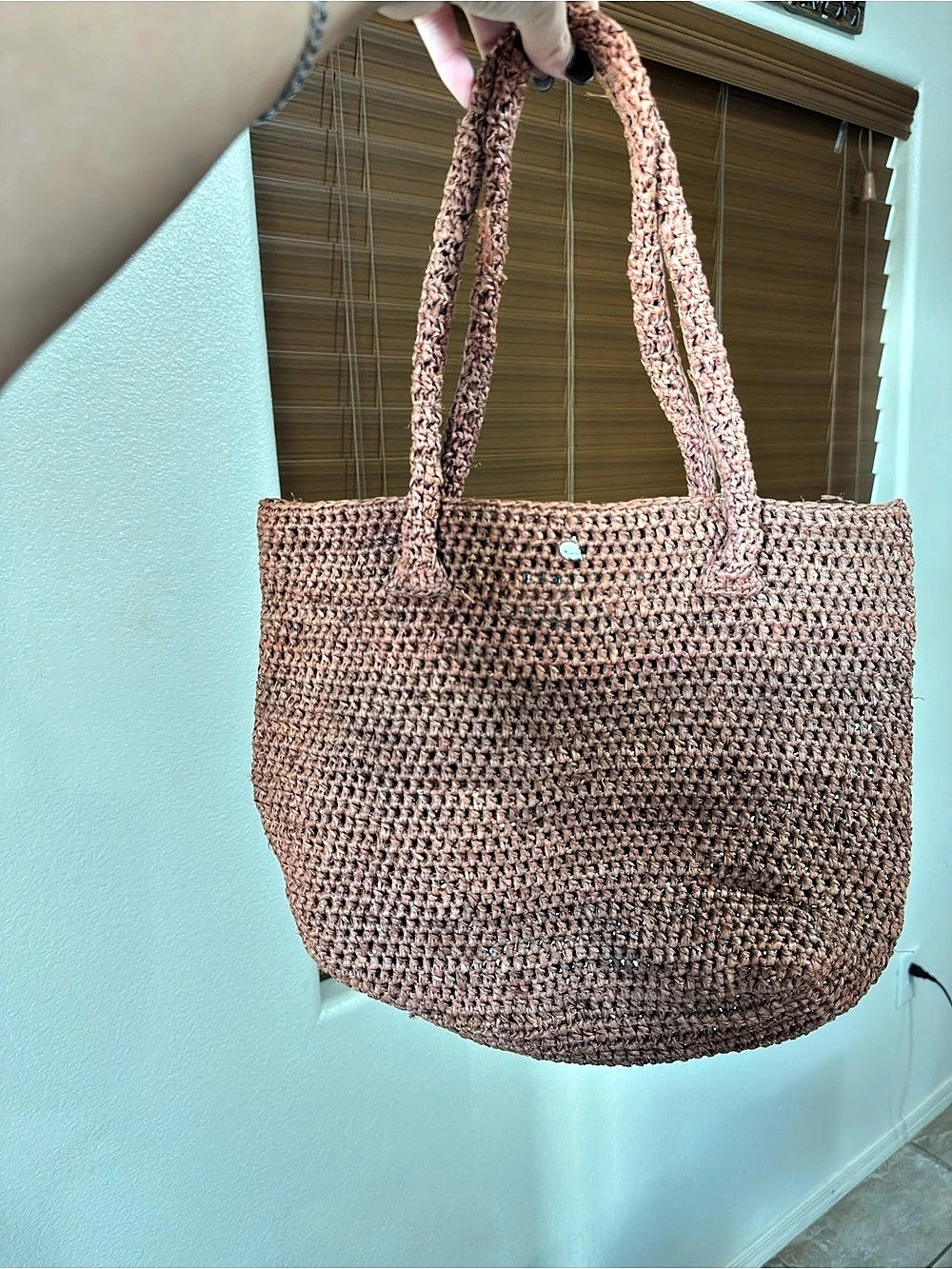 Helen Kaminski Carillo Raffia Crochet Tote Bag Brown